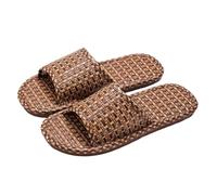 WIGSELBL Rattan Woven House Slippers Lightweight Linen Slippers Indoor House Slipper Summer Beach Shoes,Spring Rattan Flip-Flops Slipper Flat Slide Sandals(Brown-1,EUR36-37)