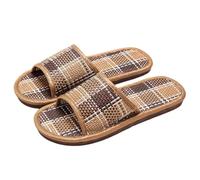 WIGSELBL Rattan Woven House Slippers Lightweight Linen Slippers Indoor House Slipper Summer Beach Shoes,Spring Rattan Flip-Flops Slipper Flat Slide Sandals(Brown,EUR36-37)