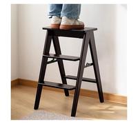 Step Ladder 3 Tier Folding Anti Slip Step Stool Foldable Multi 3-in-1 Bamboo Step Ladder Lightweight Portable Wooden Step Stool Saving Space(Three steps)