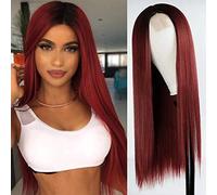WIGSTYLE Ombre Color Cosplay Wigs Wine Red Long Straight Wig Hair 100% Kanekalon Synthetic Heat Resistant Straight Wig for Women
