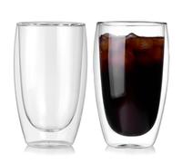 WIGUROE Double-Walled Coffee Glass Mugs, 2Pack Borosilicate Heat Resistant 450ML/15oz Glass Tea Cups, Insulated Coffee Mug for Latte, Cappuccinos, Macchiato, Hot/Cold Drink