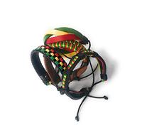 Wigwam Rasta Bob Marley Leather Woven Bracelet Set - Bohemian Style, One Size, Unisex, Cotton, 4 Piece, Festival, Love, 1 Count