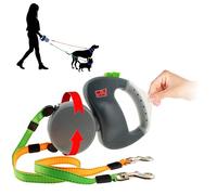 Wigzi Two Dog Retractable Non-Tangling Dog Leash with Innovative Gel Handle - Walk 2 Dogs Up to 50 lbs Each - 10 ft Leads,Gray,S/M