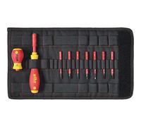 Wiha 9pc Screwdriver and bit set slimVario screwdriver Slotted Phillips Pozidriv T9 01, Red/Yellow, (2831T901)