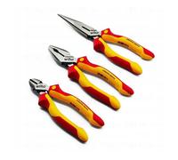 Wiha 3 Piece Industrial VDE Side Cutter,Combination & Long Nose Pliers Set,38637