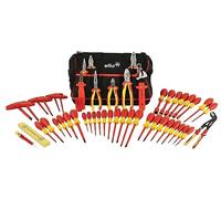 Wiha 32874 Insulated Tool Set with Pliers, Cutters, Nut Drivers, Screwdrivers, T Handles, Knife, Ruler and Voltage Detector, 50 Piece Set in Canvas Tool Bag