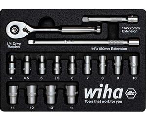 Wiha 333-91 Socket Set 17 pcs Metric 1/4 Drive, Red, (44683)
