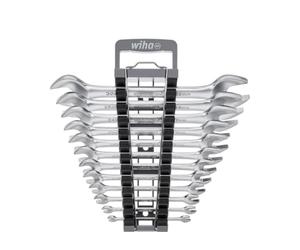 Wiha 373-90 Double Open End Wrench 13 pcs | 15° jaw positioning provides easier access for tightening and loosening fasteners in confined spaces.