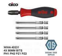 WIHA 40331 Screwdriver CentroFix with 4X 90MM BITS PH1, PH2, PZ1, PZ2