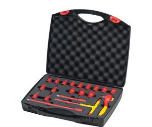 Wiha 43024 Electrician Ratchet Set 3/8 Inch 21 Piece VDE Insulated Hex Nut Drive