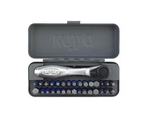 Wiha 76889 32 Piece GoBox TerminatorBlue Impact Bit Set with Mini Ratchet | Impact-rated phillips, square, pozidriv, torx and hex bits; tuned torsion zone; magnetic bit holder; metal case