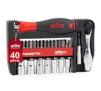 Wiha ProBuddy Evo 40-Piece Bit & Socket Set 1/4 Inch SoftFinish Screwdriver Handle, Mini Ratchet 72 Teeth, Magnetic Bit Holder, Compact Tool Set for Professionals, DIY, Bicycle (46960)