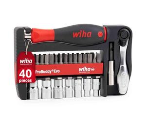 Wiha ProBuddy Evo 40-Piece Bit & Socket Set 1/4 Inch SoftFinish Screwdriver Handle, Mini Ratchet 72 Teeth, Magnetic Bit Holder, Compact Tool Set for Professionals, DIY, Bicycle (46960)