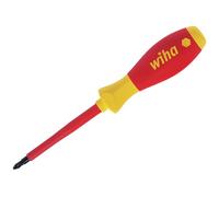 Wiha Softfinish Electric Slimfix Pozidriv Screwdriver Pz2 - 100mm Insulated Tool For Electricians