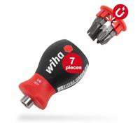 Wiha Stubby Screwdriver with Bit Magazine Magnetic (33736) I Slotted Cross I with 6 Bits, 1/4 Inch