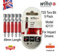 Wiha T25 Torx® TY 5 Pack Impact Driver Bits 49mm Length Model 42131 1/4" E6.3mm