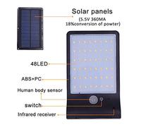 WIHFHGZ 48 LEDs Solar Wall Light with PIR Motion Sensor, IP65 Waterproof, White Adjustable Outdoor Garden Lamp - Remote Control, Ultra Bright, Easy Installation for Patio Pathway