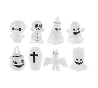 WIHFHGZ 8 Pcs Halloween Ornaments Miniature Luminous Tombstone Pumpkin Skull Ghost Garden Decor