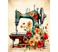Wihgkin Stamped Cross Stitch Kits Flower Sewing Machine 11CT Advanced Pre-Printed Cross-Stitch Pattern Embroidery DIY Beginner Adults Kids Home Decoration （40x50cm）