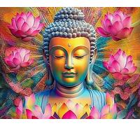 Wihgkin Stamped Cross Stitch Kits for Adults Lotus Buddha Statue 11CT Full Range of Embroidery Starter Kit for Beginners DIY Pre-Printed Patterns Starter Kit（16×20 Inch）