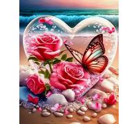 Wihgkin Stamped Cross Stitch Kits Pink Flowers and Butterflies 11CT Advanced Pre-Printed Cross-Stitch Pattern Embroidery DIY Beginner Adults Kids Home Decoration 40x50cm