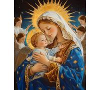 Wihgkin Stamped Cross Stitch Kits Religious Woman and Child 11CT Advanced Pre-Printed Cross-Stitch Pattern Embroidery DIY Beginner Adults Kids Home Decoration （40x50cm）