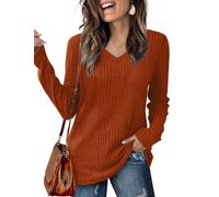 WIHOLL Jumpers for Women UK Lightweight Long Sleeve Tops V Neck Ladies Tunic Sweaters Blouses 2025 Size 14-16 Caramel L