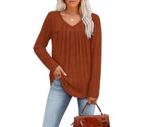 WIHOLL Jumpers for Women UK V Neck Long Sleeve Tops Ladies Tunic Ribbed Knit Sweaters Lightweight Loose Fit Caramel Size 14-16