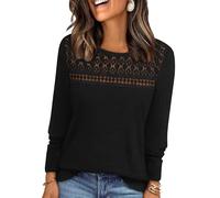 WIHOLL Ladies Jumpers Long Sleeve Tops Womens Lace Blouse Trendy Waffle Knit Jumpers Dressy Casual Black Size 10-12 M