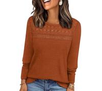 WIHOLL Ladies Jumpers Long Sleeve Tops Womens Lace Blouse Trendy Waffle Knit Jumpers Dressy Casual Caramel Size 10-12 M