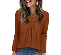 WIHOLL Sweatshirts for Women uk Long Sleeve Tops for Women Crew Neck Ladies Tunic Tops Pleated Ladies Blouses Caramel Size 18-20