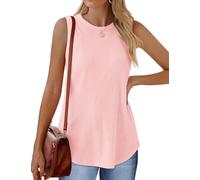 WIHOLL Vest Tops for Women UK Ladies Tops Summer Knitted Sleeveless Tshirt Casual Waffle Tank Crewneck Pale Pink 2XL