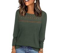 WIHOLL Women Jumpers Long Sleeve Tops Womens Lace Blouse Trendy Waffle Knit Jumpers Dressy Casual Green Size 10-12 M