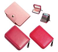 Wihozte 3Pcs Credit Card Holder for Women, PU Leather Card ID Case Organizer Pink 20 Pages Rose 9 Pages Burgundy 20 Pages Business Card Case Bank Card Cases Credit Card Holder Zipper Wallet for Women