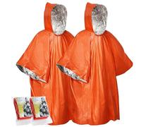 Wihozte Emergency Survival Poncho Foil Blanket Insulation Poncho for Outdoor Survival Family Car Events, 100×130cm Mylar Foil, Windproof Waterproof Insulated, Orange Silver, 2PCS