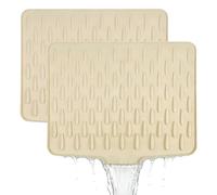 Wihozte Silicone Draining Mat, Non-Slip Silicone Dish Drying Mat No-Spill Dish Drainer Mat, Fast-Tableware Fruit Vegetable Draining Board Mat Folding Draining Board Mat (2, Beige)