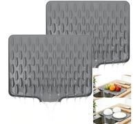 Wihozte Silicone Draining Mat, Non-Slip Silicone Dish Drying Mat No-Spill Dish Drainer Mat, Fast-Tableware Fruit Vegetable Draining Board Mat Folding Draining Board Mat (2, Grey)