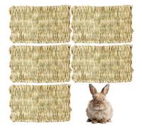Wihozte Small Animal Grass Mat, 5 Pack 22x30cm Rabbit Hay Mat, Durable Rabbit Scratch Mats Natural Hay Chew Toy Bed for Bunny Guinea Pig Chinchilla Hamster