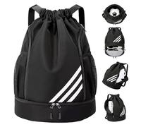 Wihozte Waterproof Sports Backpack, Large Drawstring Gym Bag with Shoe Compartment and Water Bottle Mesh Pockets, Sports Backpacks for Men Women, Football Basketball Volleyball