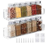 Wihteuy Wall-mounted acrylic spice rack with no-punch adhesive fasteners - Ideal spice organizer for kitchen cabinets and pantry doors - Ideal for storing store-bought spices （2 Pack-Clear）