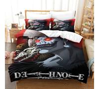 WIHXES Death Note Duvet Cover Set 3 PCS Hotel Quality Quilt Cover Bedding Bed Covers with Pillowcases with Zipper Closure Ultra Soft Hypoallergenic Microfiber Single（140x200cm）