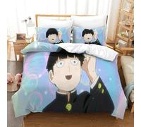 WIHXES Mob Psycho 100 3D Printed Duvet Cover Set Bedding Set,Soft Microfiber Pillowcases,Hidden Zipper Quilt Cover Easy Care Comforter Cover for Kids Boys Girls Teens Single（140x200cm）