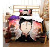 WIHXES Mob Psycho 100 Duvet Cover 3 PCS Hotel Quality Quilt Cover Bedding Bed Covers with Pillowcases with Zipper Closure Breathable Stylish Comforter Single（135x200cm）