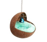 WIHXES Natural Coconut Shell Bird House with Warm Pad - Cozy Nest Bed for Pet Parrot, Budgie, Parakeet, Cockatiel, Conure, Canary, Finch, Dove, Rat, Gerbil, Mice | Cage Feeder Toy (12CM Bird House)