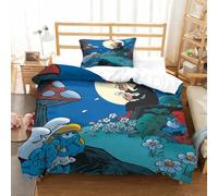 WIHXES Smurfs 3D Printed Duvet Cover Microfibre Soft Quilt Covers Bedding Sets with Pillowcase Easy Care Comforter Cover Hidden Zipper for Kids Boys Girls Single(135x200cm)