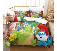WIHXES Smurfs 3Pcs Bedding Set Printed Quilt Cover,3D Duvet Cover for Boys Adult, Microfibre, with Pillowcases Easy Care Microfiber Comforter Cover Hidden Zipper Double(200x200cm)