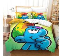 WIHXES Smurfs Duvet Cover Set with Pillowcase Duvet Quilt Cover 3D Bedding Set for Kids Boys Girls Teens Microfiber Comforter Cover Hidden Zipper Double(200x200cm)