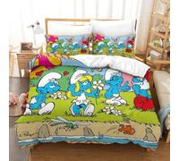 WIHXES Smurfs Duvet Cover Set with Pillowcase Duvet Quilt Cover 3D Bedding Set for Kids Boys Girls Teens Microfiber Comforter Cover Hidden Zipper Single(140x200cm)