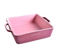 Square Lasagne Pan with Handle, Large Ceramic Bakeware Pan, Porcelain Baking Dish Oven Proof for Cooking Kitchen Cake Roasting Daily Use (Pink)