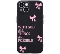 Wihytec Black Phone Case Cover for iPhone 13 PRO God Slogan with Pink Bow Case Cover Liquid Silicone Soft Gel Rubber Matt Phone Cover with Microfiber Lining